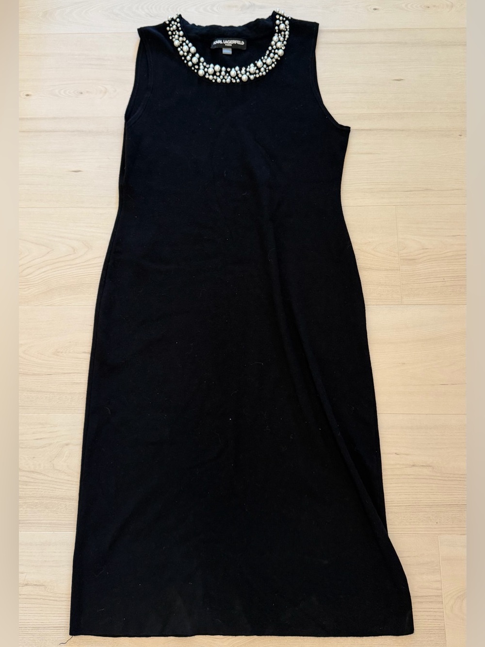 Karl Lagerfeld Black Midi Dress with Pearl Collar Large